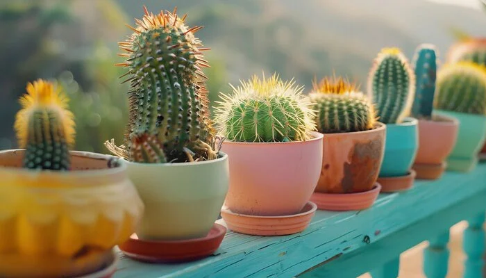 Cactos recebendo luz solar direta, essencial para o crescimento saudável e desenvolvimento das plantas.