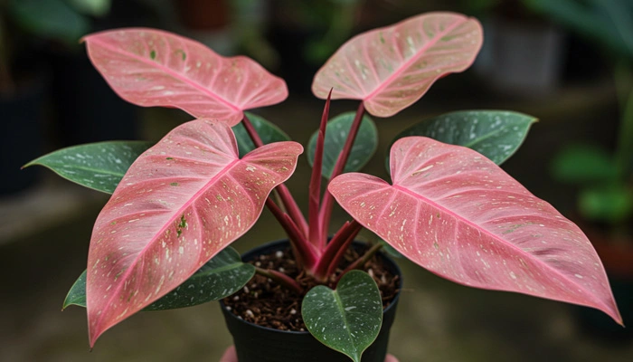 Philodendron Pink Princess com suas folhas rosa vibrantes