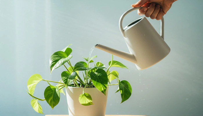 Regando planta pequena com dicas do quiz planta ideal