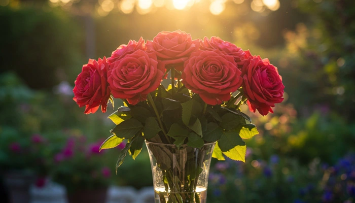 Rosas vermelhas em vaso com cuidados simples no jardim