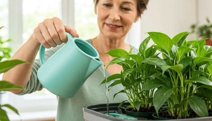 Sistema de autoirrigação com reservatório e mecha capilar em vaso para plantas