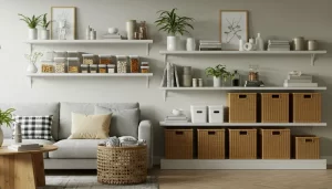 Cozinha e sala organizadas com produtos para organização do lar