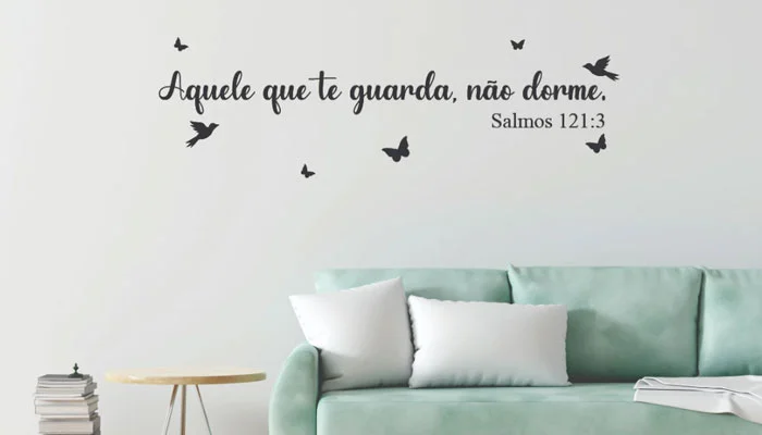 Adesivo De Parede Frase Aquele que te guarda não dorme Escrito Decorativo Quarto Religioso Deus Jesus