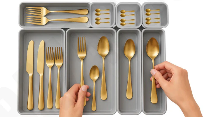 Conjunto Organizador de Gaveta Cozinha Escritório Modulável 8 Peças Porta Talheres Ajustável